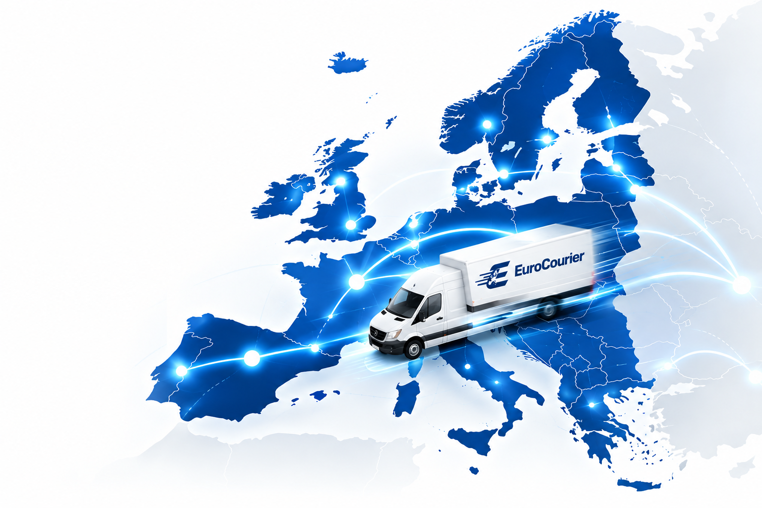 EuroCourier bestelwagen op een kaart van Europa