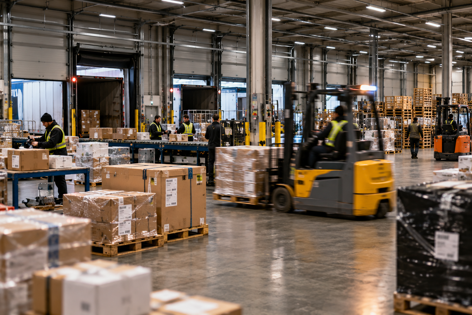 Goederen worden verwerkt in een logistiek distributiecentrum