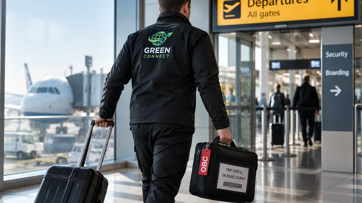 EuroCourier On-board Courier met handbagage in een luchthaventerminal