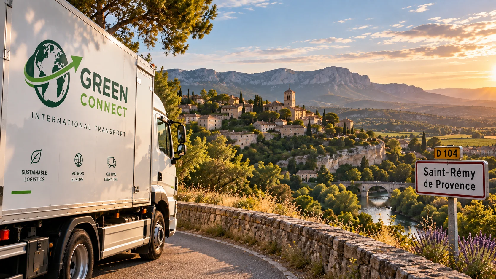 EuroCourier-vrachtwagen in de Provence bij zonsondergang